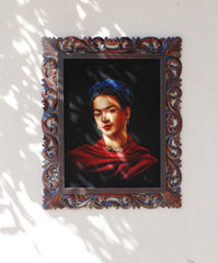 Frida Kahlo Portrait, Ofelia Medina as Frida,  Original Oil Painting on Black Velvet by Enrique Felix , "Felix" - #F1