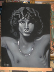 Jim Morrison Portrait,  Original Oil Painting on Black Velvet by Alfredo Rodriguez "ARGO" - #A29