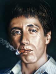 Tony Montana Portrait , Al Pacino, Scarface Original Oil Painting on Black Velvet by Alfredo Rodriguez "ARGO" - #A156
