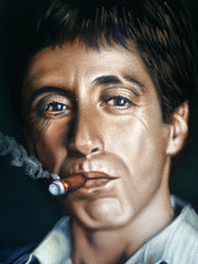Tony Montana Portrait , Al Pacino, Scarface Original Oil Painting on Black Velvet by Alfredo Rodriguez "ARGO" - #A156