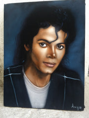 Michael Jackson Portrait, Original Oil Painting on Black Velvet by Alfredo Rodriguez "ARGO" - #A155