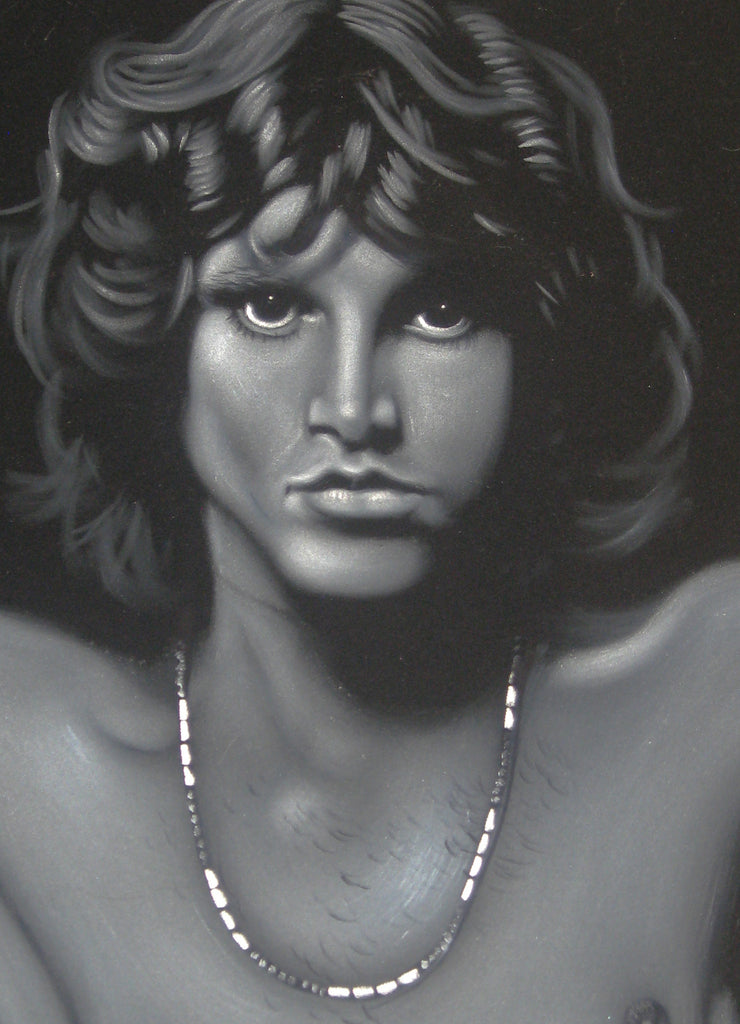 Jim Morrison Portrait,  Original Oil Painting on Black Velvet by Alfredo Rodriguez "ARGO" - #A29