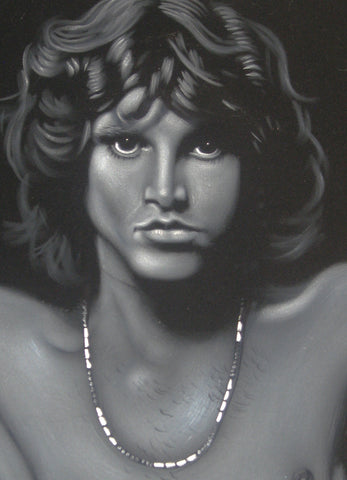 Jim Morrison Portrait,  Original Oil Painting on Black Velvet by Alfredo Rodriguez "ARGO" - #A29