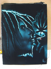 Bob Marley Smoking,  Original Oil Painting on Black Velvet by Enrique Felix , "Felix" - #F78