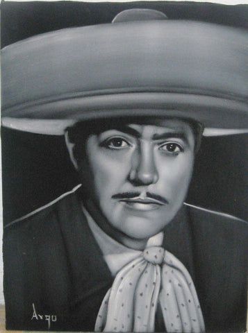 Luis Aguilar Manzo Portrait,  Original Oil Painting on Black Velvet by Alfredo Rodriguez "ARGO" - #A25