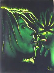 Bob Marley Smoking,  Original Oil Painting on Black Velvet by Enrique Felix , "Felix" - #F73