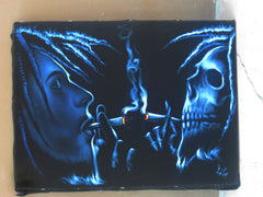 Bob Marley and Skull Smoking,  Original Oil Painting on Black Velvet by Enrique Felix , "Felix" - #F86