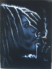 Bob Marley Smoking,  Original Oil Painting on Black Velvet by Enrique Felix , "Felix" - #F85