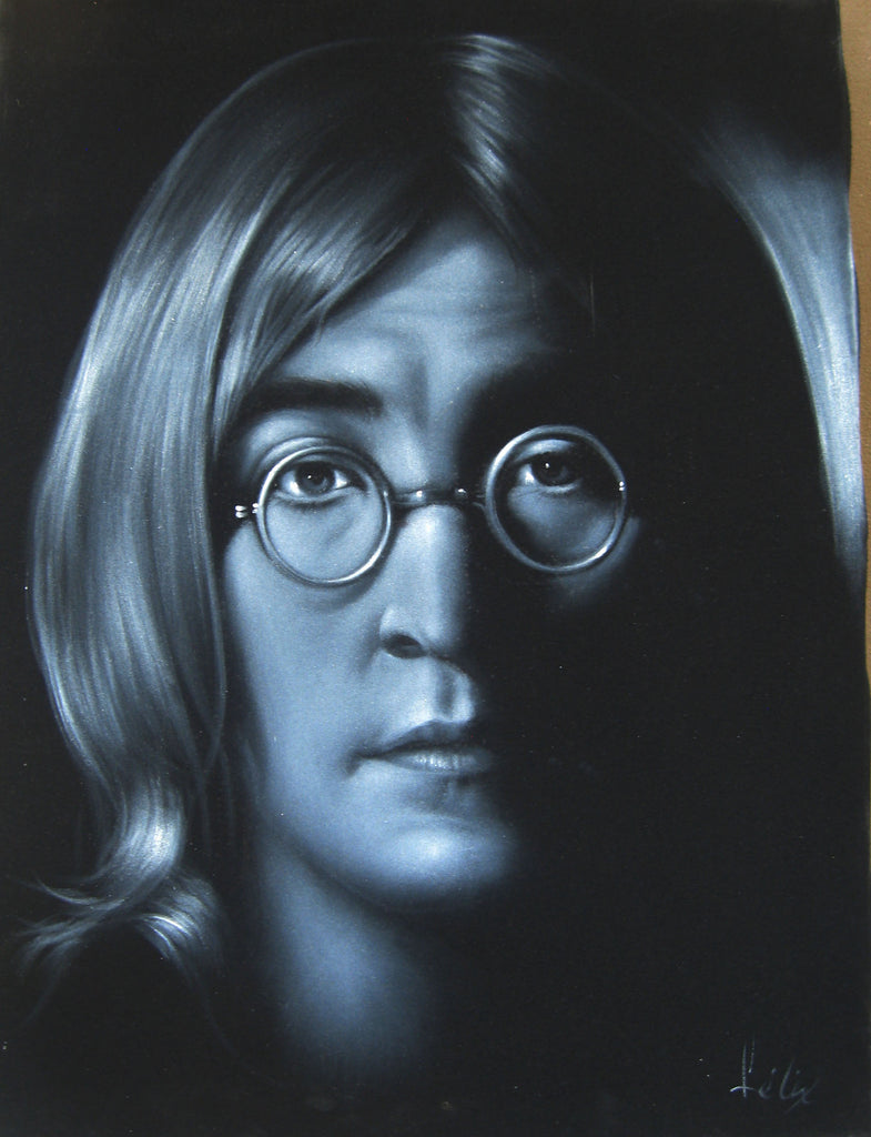 John Lennon,  Beatles, Original Oil Painting on Black Velvet by Enrique Felix , "Felix" - #F77