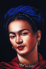 Frida Kahlo Portrait, Ofelia Medina as Frida,  Original Oil Painting on Black Velvet by Enrique Felix , "Felix" - #F1