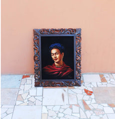 Frida Kahlo Portrait, Ofelia Medina as Frida,  Original Oil Painting on Black Velvet by Enrique Felix , "Felix" - #F1