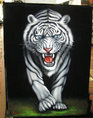 Tiger, White Tiger, Siberian Bengal Tiger,  Original Oil Painting on Black Velvet by Alfredo Rodriguez "ARGO"  - #A100