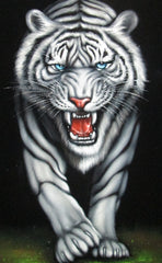 Tiger, White Tiger, Siberian Bengal Tiger,  Original Oil Painting on Black Velvet by Alfredo Rodriguez "ARGO"  - #A100
