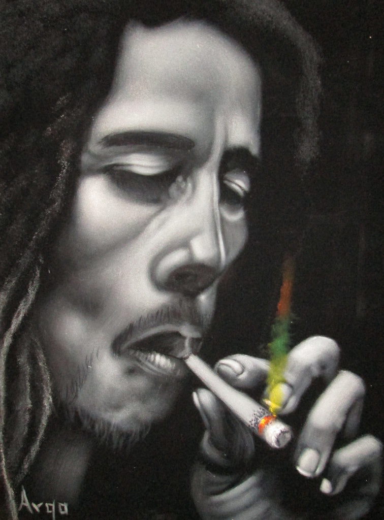 Bob Marley Legend Portrait, Original Oil Painting on Black Velvet by Alfredo Rodriguez "ARGO" - #A91