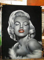 Marilyn Monroe Portrait, Original Oil Painting on Black Velvet by Alfredo Rodriguez "ARGO" - #A102