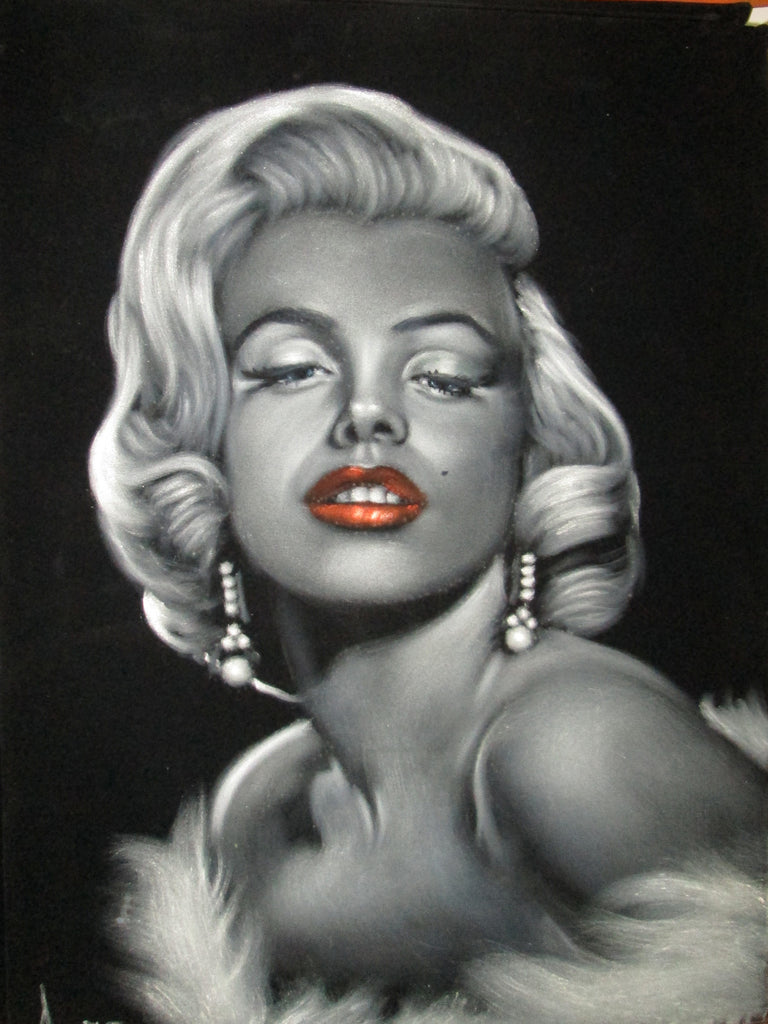 Marilyn Monroe Portrait, Original Oil Painting on Black Velvet by Alfredo Rodriguez "ARGO" - #A102