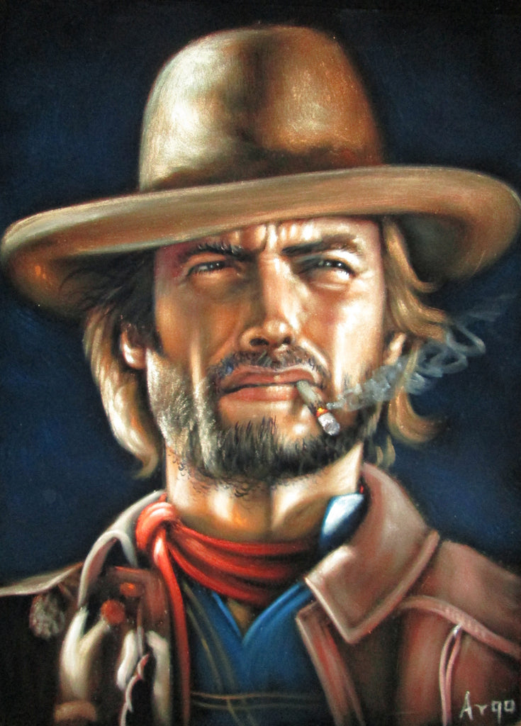 Clint Eastwood, The Outlaw Josey Wales,  Original Oil Painting on Black Velvet by Alfredo Rodriguez "ARGO"  - #A103