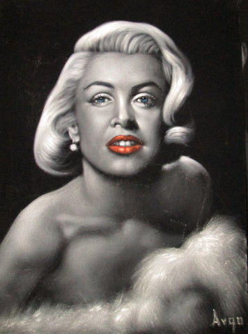 Marilyn Monroe Portrait, Original Oil Painting on Black Velvet by Alfredo Rodriguez "ARGO" - #A108
