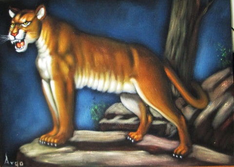 Mountain Lion, cougar, puma, panther, Original Oil Painting on Black Velvet by Alfredo Rodriguez "ARGO"  - #A110