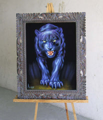 Panther, Black Panther, cougar,  Original Oil Painting on Black Velvet by Alfredo Rodriguez "ARGO"  - #A112