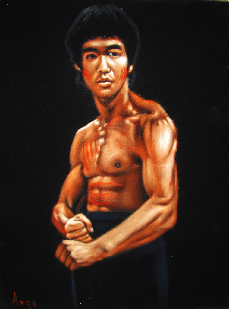 Bruce Lee Portrait,  Original Oil Painting on Black Velvet by Alfredo Rodriguez "ARGO"  - #A113
