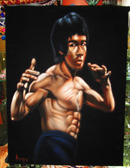 Bruce Lee Portrait,  Original Oil Painting on Black Velvet by Alfredo Rodriguez "ARGO"  - #A114