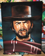 Clint Eastwood Spaghetti Western,  Original Oil Painting on Black Velvet by Alfredo Rodriguez "ARGO"  - #A119