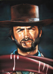 Clint Eastwood Spaghetti Western,  Original Oil Painting on Black Velvet by Alfredo Rodriguez "ARGO"  - #A119