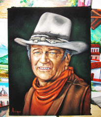 John Wayne Portrait,  Original Oil Painting on Black Velvet by Alfredo Rodriguez "ARGO" - #A120