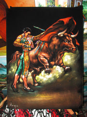 Torero Bull Fighter,  Original Oil Painting on Black Velvet by Alfredo Rodriguez "ARGO" - #A122