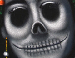 Frida Kahlo Portrait, La Calavera Catrina Skull Original Oil Painting on Black Velvet by Alfredo Rodriguez "ARGO" - #A123