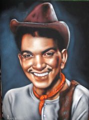 Cantinflas Portrait,  Original Oil Painting on Black Velvet by Alfredo Rodriguez "ARGO" - #A126