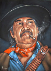 Emilio Fernández Portrait,  Original Oil Painting on Black Velvet by Alfredo Rodriguez "ARGO" - #A127
