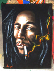 Bob Marley Portrait, Original Oil Painting on Black Velvet by Alfredo Rodriguez "ARGO" - #A128