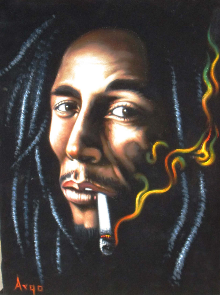 Bob Marley Portrait, Original Oil Painting on Black Velvet by Alfredo Rodriguez "ARGO" - #A128