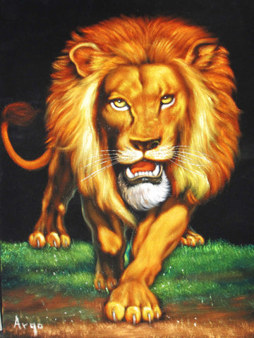 Lion,  Original Oil Painting on Black Velvet by Alfredo Rodriguez "ARGO"  - #A130