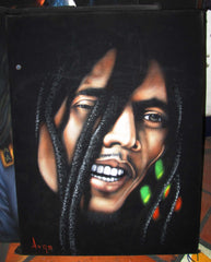 Bob Marley Portrait, Original Oil Painting on Black Velvet by Alfredo Rodriguez "ARGO" - #A132