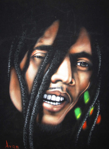Bob Marley Portrait, Original Oil Painting on Black Velvet by Alfredo Rodriguez "ARGO" - #A132