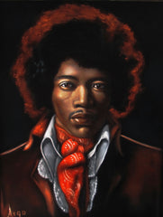 Jimi Hendrix Portrait,  Original Oil Painting on Black Velvet by Alfredo Rodriguez "ARGO" - #A136