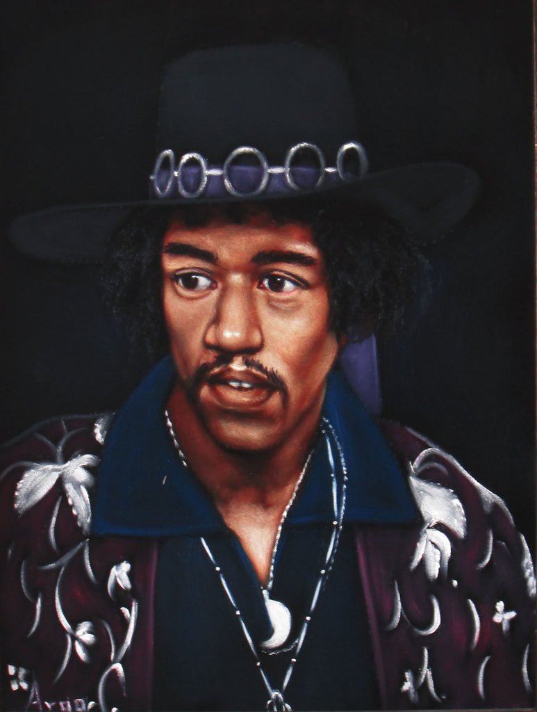 Jimi Hendrix Portrait,  Original Oil Painting on Black Velvet by Alfredo Rodriguez "ARGO" - #A137