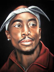 Tupac Shakur Portrait , Original Oil Painting on Black Velvet by Alfredo Rodriguez "ARGO" - #A138