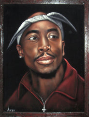 Tupac Shakur Portrait , Original Oil Painting on Black Velvet by Alfredo Rodriguez "ARGO" - #A138