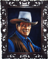 John Wayne Portrait,  Original Oil Painting on Black Velvet by Alfredo Rodriguez "ARGO" - #A140