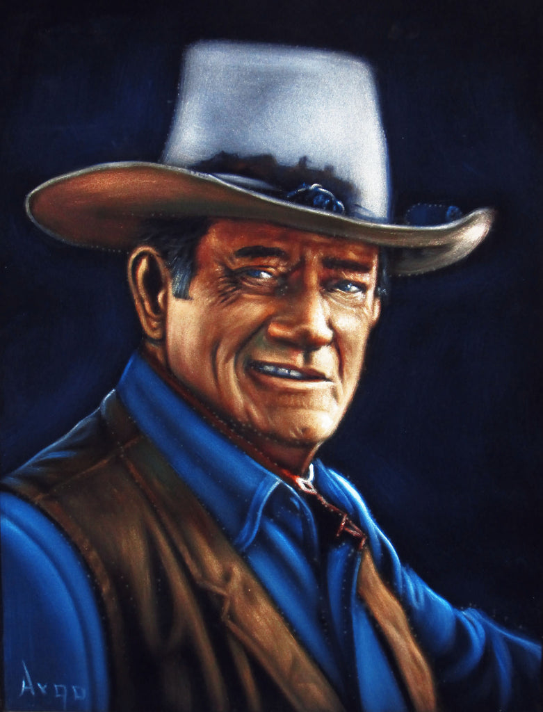 John Wayne Portrait,  Original Oil Painting on Black Velvet by Alfredo Rodriguez "ARGO" - #A140