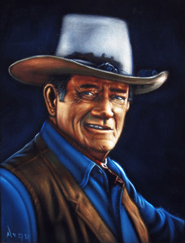 John Wayne Portrait,  Original Oil Painting on Black Velvet by Alfredo Rodriguez "ARGO" - #A140