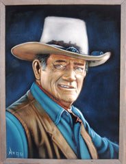 John Wayne Portrait,  Original Oil Painting on Black Velvet by Alfredo Rodriguez "ARGO" - #A140