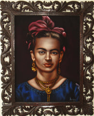 Frida Kahlo Portrait,  Original Oil Painting on Black Velvet by Alfredo Rodriguez "ARGO" - #A143