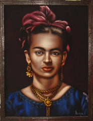 Frida Kahlo Portrait,  Original Oil Painting on Black Velvet by Alfredo Rodriguez "ARGO" - #A143