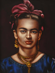 Frida Kahlo Portrait,  Original Oil Painting on Black Velvet by Alfredo Rodriguez "ARGO" - #A143