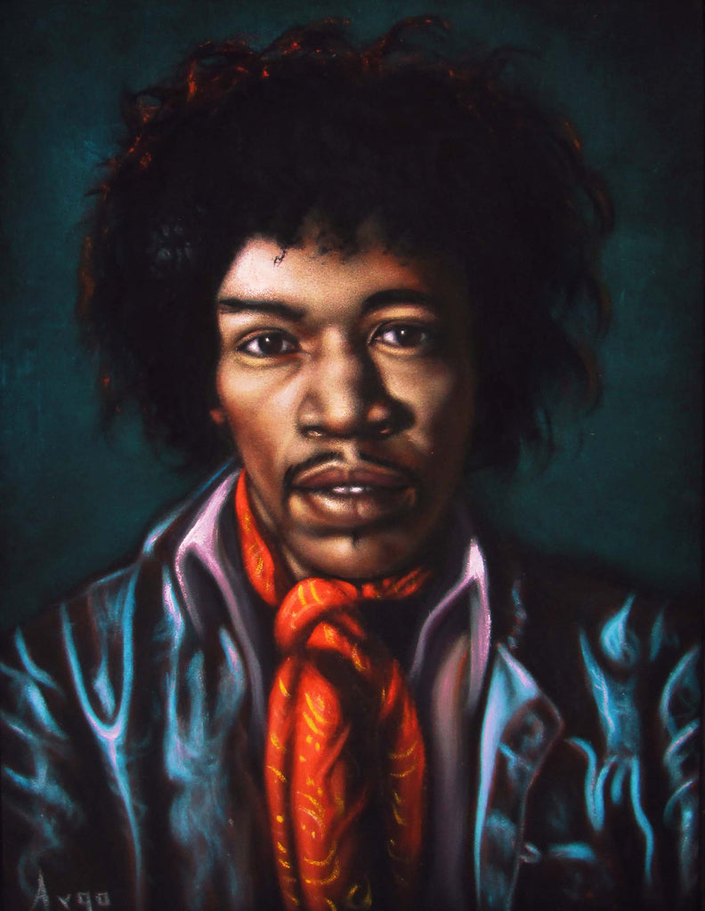 Jimi Hendrix Portrait,  Original Oil Painting on Black Velvet by Alfredo Rodriguez "ARGO" - #A146